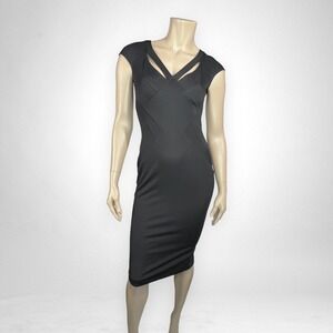 ZAC POSEN Joni V-Neck Cutout Cap-Sleeve Cocktail Black Dress‎ 4